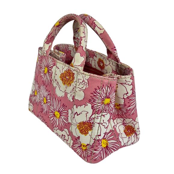 Prada Pink Floral Canvas Small Canapa Tote - Picture 3 of 9